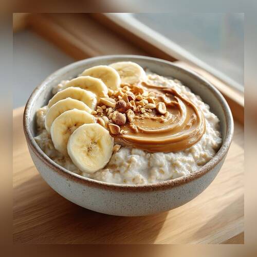 Овсянка с бананом и арахисовой пастой